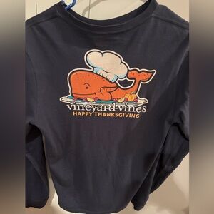 Vineyard Vines Kids Navy Long Sleeve Shirt - Thanksgiving whale graphic